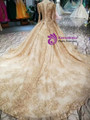 Champagne Gold Lace Ball Gown Long Sleeve Wedding Dress With Long Train
