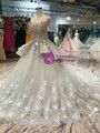 Silver Gray Tulle Lace Appliques Cap Sleeve Wedding Dress With Beading