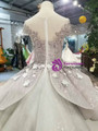 Silver Gray Tulle Lace Appliques Cap Sleeve Wedding Dress With Beading