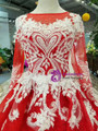 Red Ball Gown White Appliques Long Sleeve Wedding Dress With Beaidng