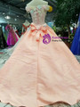 Pink Satin Ball Gown Off The Shoulder Corset Colorful Flower Wedding Dress