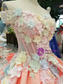 Pink Satin Ball Gown Off The Shoulder Corset Colorful Flower Wedding Dress