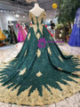 Green Sequins Gold Lace Appliques Off The Shoulder Wedding Dress With Beading