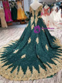 Green Sequins Gold Lace Appliques Off The Shoulder Wedding Dress With Beading