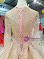 Pink Ball Gown Tulle Sequins Long Sleeve Wedding Dress With Beading