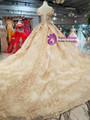 Champagne Gold Tulle Lace Appliques Off The Shoulder Wedding Dress With Beading