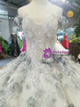 Gray Ball Gown Hand Flower Off The Shoulder Haute Couture Wedding Dress With Long Train