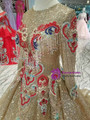 Champagne Gold Sequins Embroidery Long Sleeve Wedding Dress With Beading