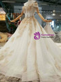 Champagne Ball Gown Tulle Sequins Off The Shoulder Beading Wedding Dress