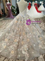 Champagne Ball Gown Lace Appliques See Trougth V-neck Wedding Dress With Beading