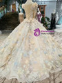 Champagne Ball Gown Bateau Hand Flower Wedding Dress With Appliques