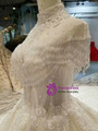 Light Champagne Tulle Sequins Lace Appliques High Neck Backless Wedding Dress