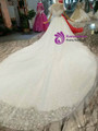 Ball Gown Lace Bateau Corest Backless Beading Wedding Dress With Train