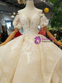 Champagne Sequins Off The Shoulder Puff Sleeve Appliques Wedding Dress With Long Train