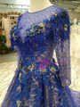 Royal Blue Sequins Bling Bling Long Seeve Appliques Beading Wedding Dress