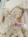 Gold Ball Gown Sequins Lace Appliques off The Shoulder Wedding Dress