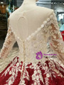 Red Ball Gown Sequins Long Sleeve Lace Appliques Wedding Dress