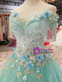 Green Ball Gown Tulle Appliques Off The Shoulder Wedding Dress With Beading