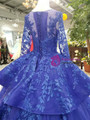 Blue Ball Gown Tulle Appliques Long Sleeve Wedding Dress