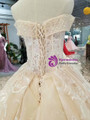 Champagne Ball Gown Lace Strapless Beading Wedding Dress With Train