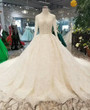 Ball Gown Tulle Lace Sequins V-neck Long Sleeve Wedding Dress With Long Train