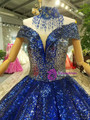 Ball Gown Blue Sequins Off The Shoulder Floor Length Wedding Dress