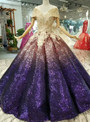 Pink Purple Ball Gown Sequins Appliques Off The Shoulder Wedding Dress