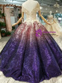 Pink Purple Ball Gown Sequins Appliques Off The Shoulder Wedding Dress