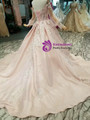 Pink Ball Gown Satin Appliques off The Shoulder Wedding Dress