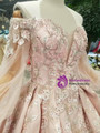 Pink Ball Gown Satin Appliques off The Shoulder Wedding Dress