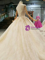 Champagne Tulle Lace Appliques High Neck Backless Wedding Dress With Train