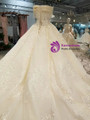 Light Champagne Tulle Lace Appliques Off The Shoulder Beading Wedding Dress With Beading