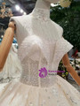 Light Champagne Tulle Sequins Sweetheart Beading Wedding Dress With Long Train