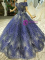 Blue Ball Gown Sequins Bling Bling Off The Shoulder Wedding Dress