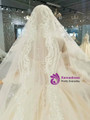 Champagne Ball Gown Satin Lace Appliques Off The Shoulder Wedding Dress With Beading