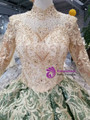 Green Ball Gown Sequins Appliques High Neck Long Sleeve Wedding Dress