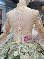Green Ball Gown Sequins Appliques High Neck Long Sleeve Wedding Dress