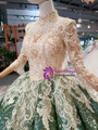 Green Ball Gown Sequins Appliques High Neck Long Sleeve Wedding Dress