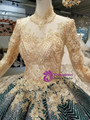 Green Ball Gown Sequins Bling Bling High Neck Long Sleeve Appliques Weddign Dress