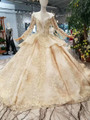Champagne Ball Gown Appliques Long Sleeve Weddign Dress With Beading