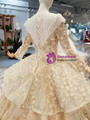 Champagne Ball Gown Appliques Long Sleeve Weddign Dress With Beading