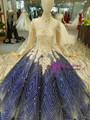 Blue Ball Gown Sequins Bling Bling Appliques Square Long Sleeve Wedding Dress