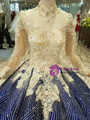 Blue Ball Gown Sequins Bling Bling Appliques Square Long Sleeve Wedding Dress