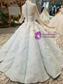Light Blue Ball Gown Sequins Bling Bling High Neck Long Sleeve Appliques Wedding Dress
