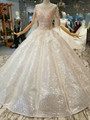Ball Gown Sequins Applqiues Short Sleeve Beading Floor Length Wedding Dress