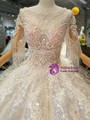 Ball Gown Sequins Applqiues Short Sleeve Beading Floor Length Wedding Dress