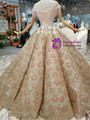 Champagne Ball Gown Sequins Bling Bling Bateau Cap Sleeve Beading Wedding Dress