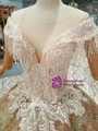 Champagne Ball Gown Sequins Bling Bling Bateau Cap Sleeve Beading Wedding Dress