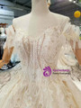 Champagne Tulle Sequins Lace Appliques Off The Shoulder Wedding Dress