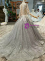 Gray Ball Gown Sequins Lace Appliques Long Sleeve Wedding Dress